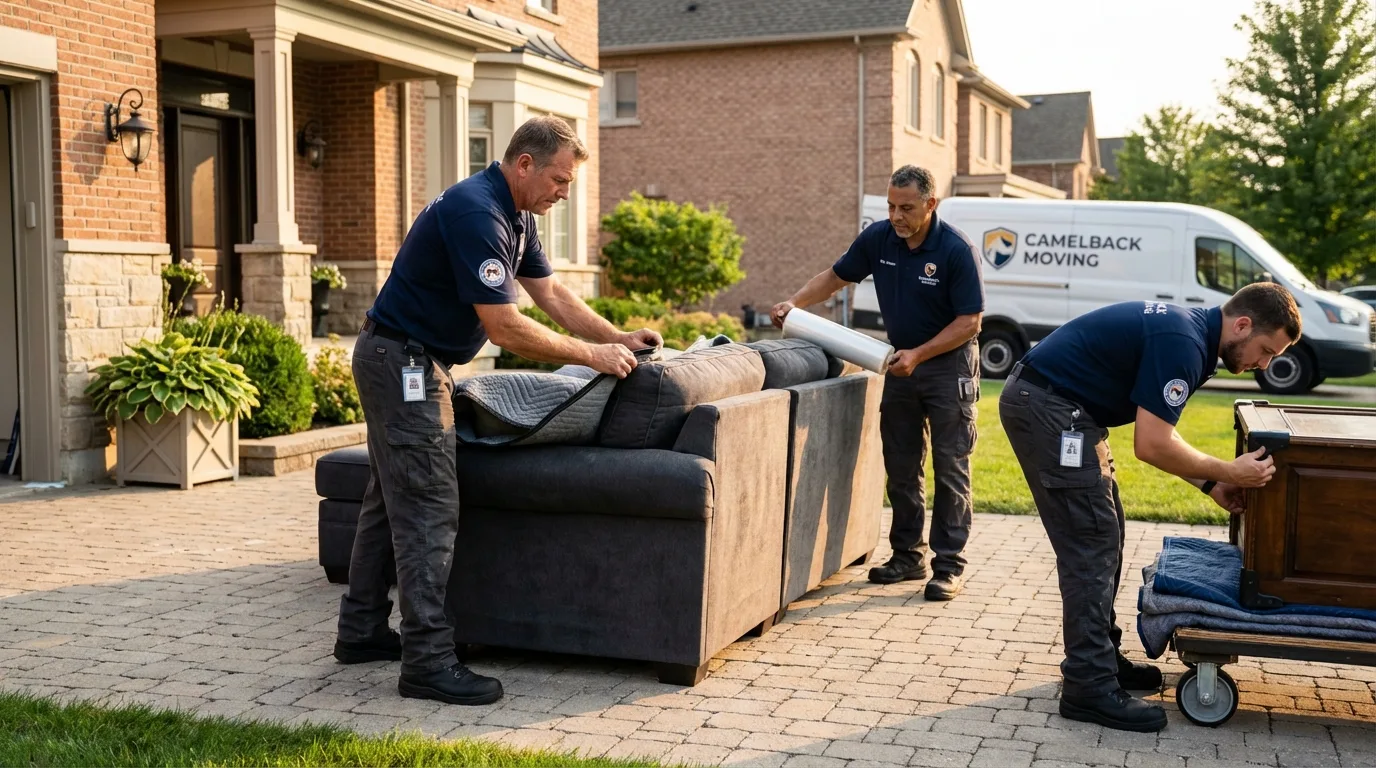 Large estate moving crew wrapping furniture in Thatcher, AZ
