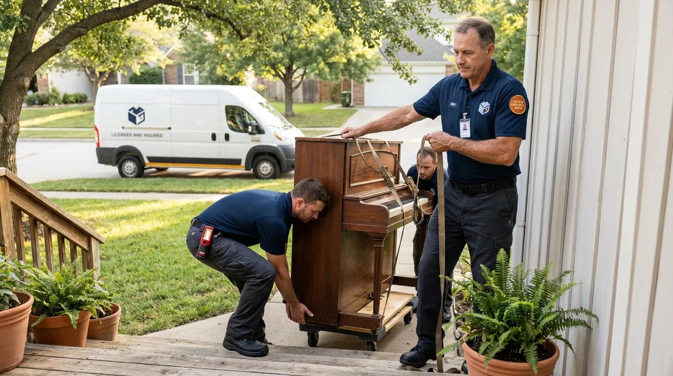 Licensed piano movers securing grand piano in Thatcher, AZ